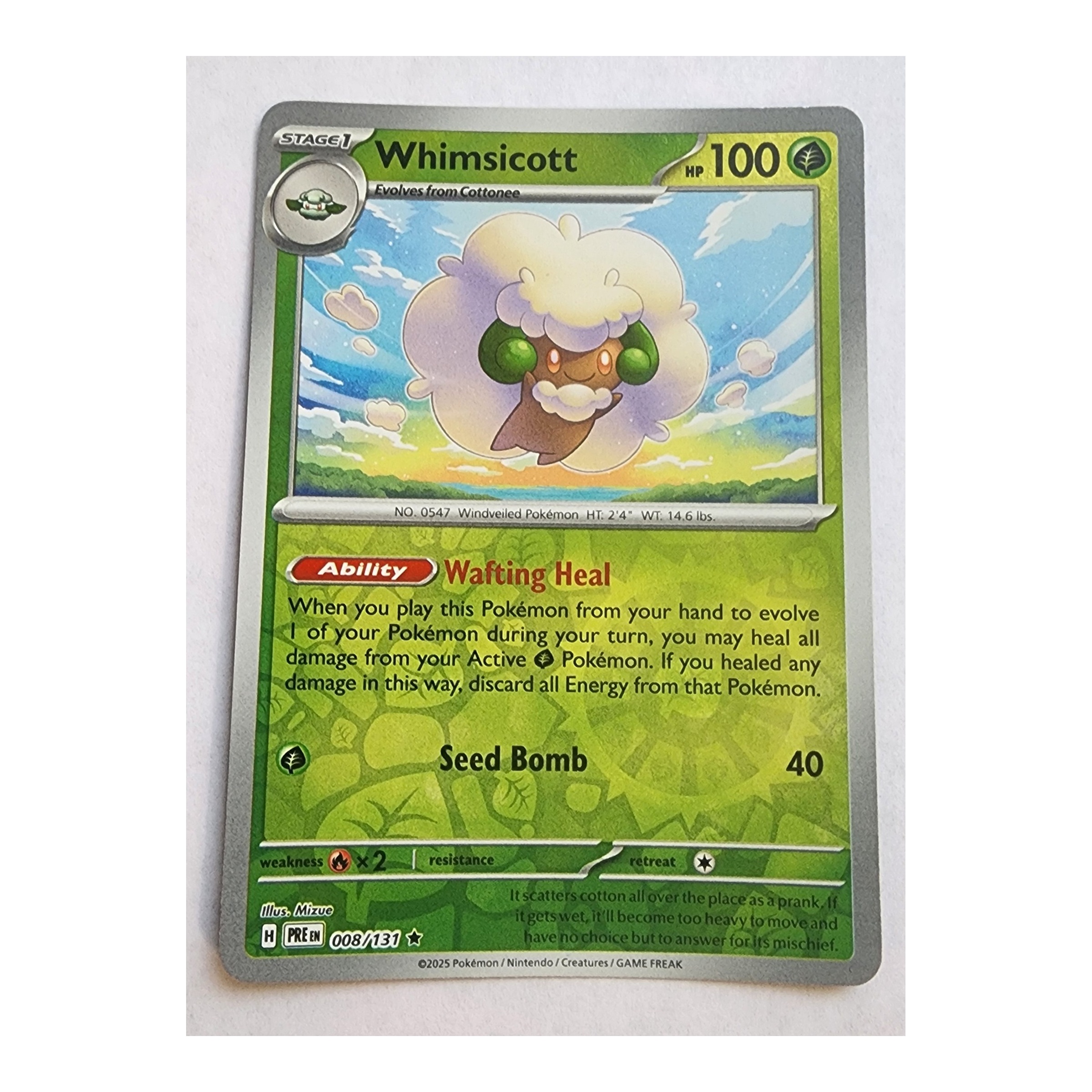 Whimsicott Rare SV08.5: Prismatic Evolutions 008/131 NM Reverse Holo