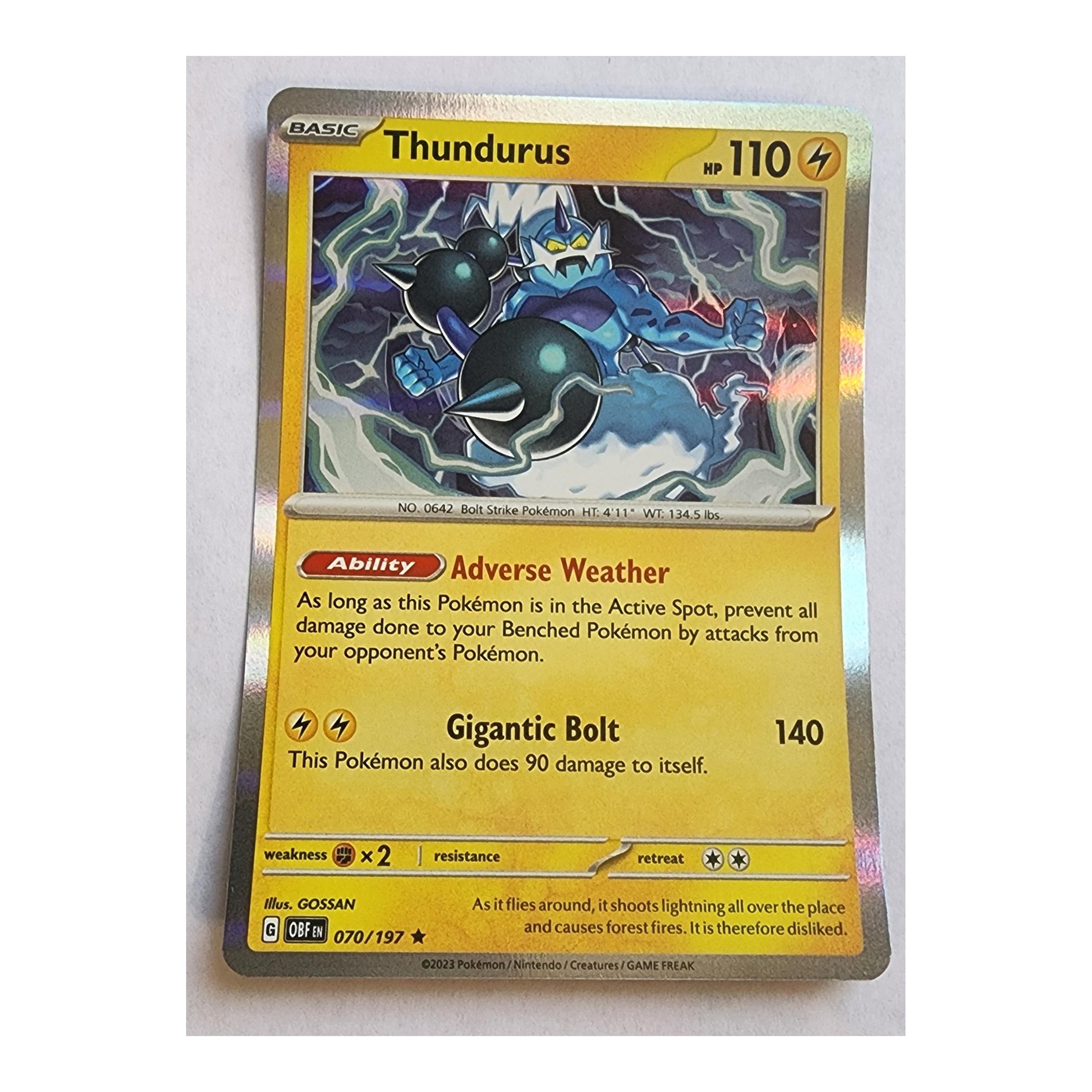 Thundurus Rare SV03: Obsidian Flames 070/197 NM Holo
