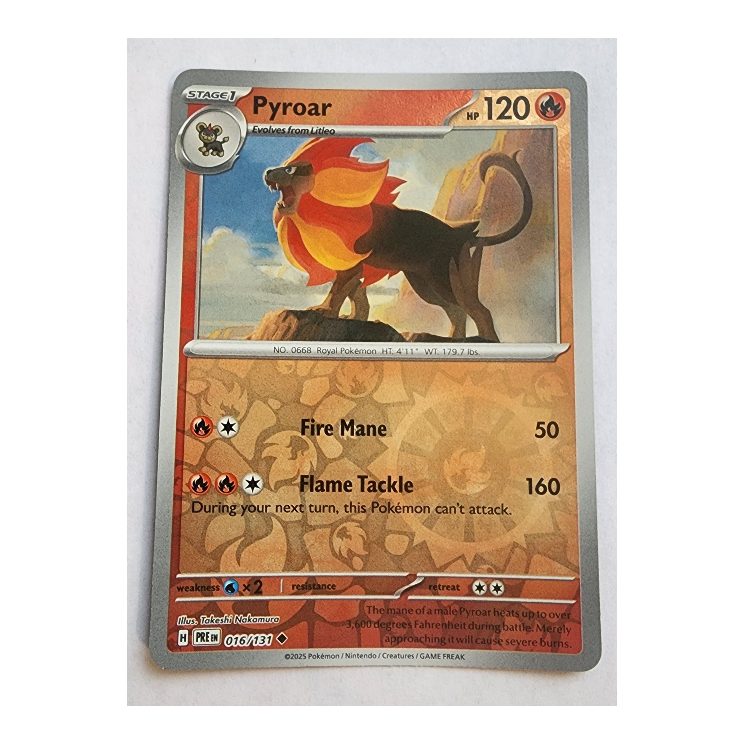 Pyroar Uncommon SV08.5: Prismatic Evolutions 016/131 NM Reverse Holo