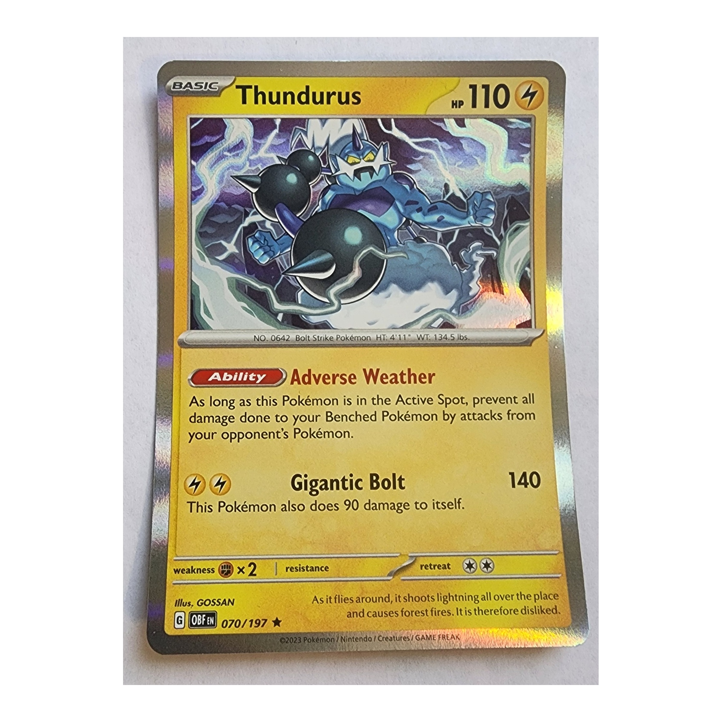 Thundurus Rare SV03: Obsidian Flames 070/197 NM Holo