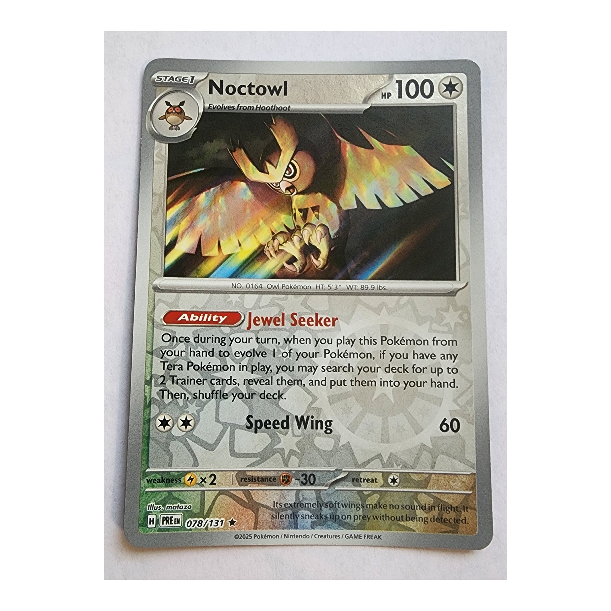 Noctowl Rare SV08.5: Prismatic Evolutions 078/131 NM Reverse Holo