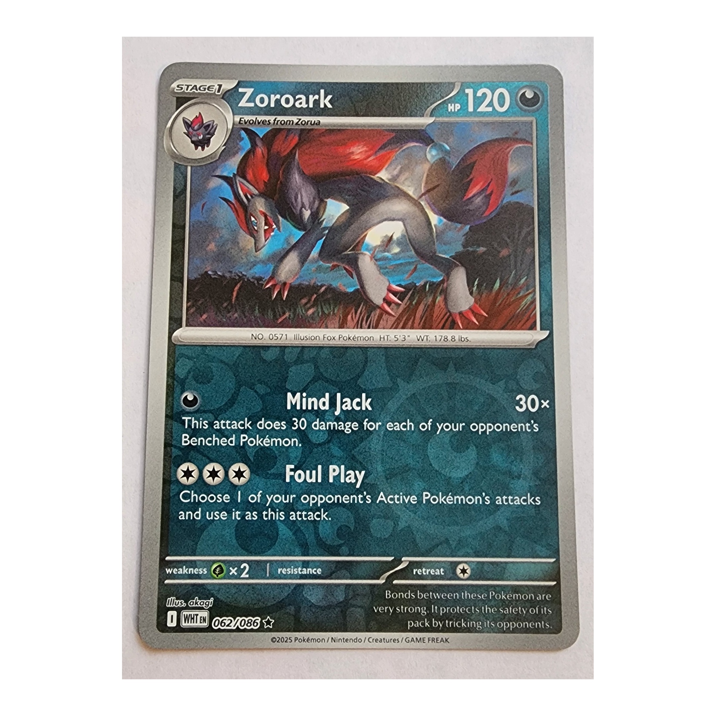 Zoroark Rare SV10.5W: White Flare 062/086 NM Reverse Holo