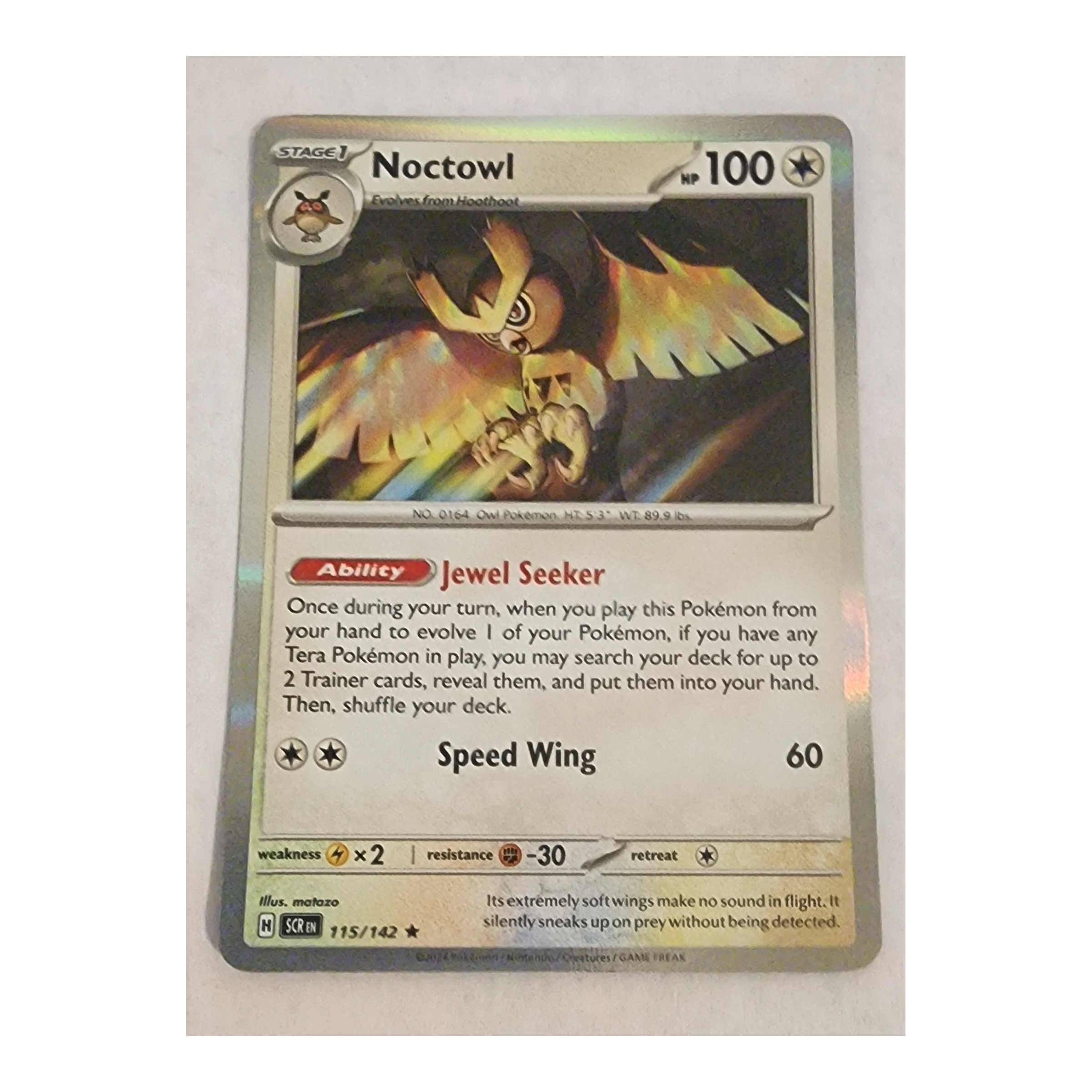 Noctowl Rare SV07: Stellar Crown 115/142 NM Holo