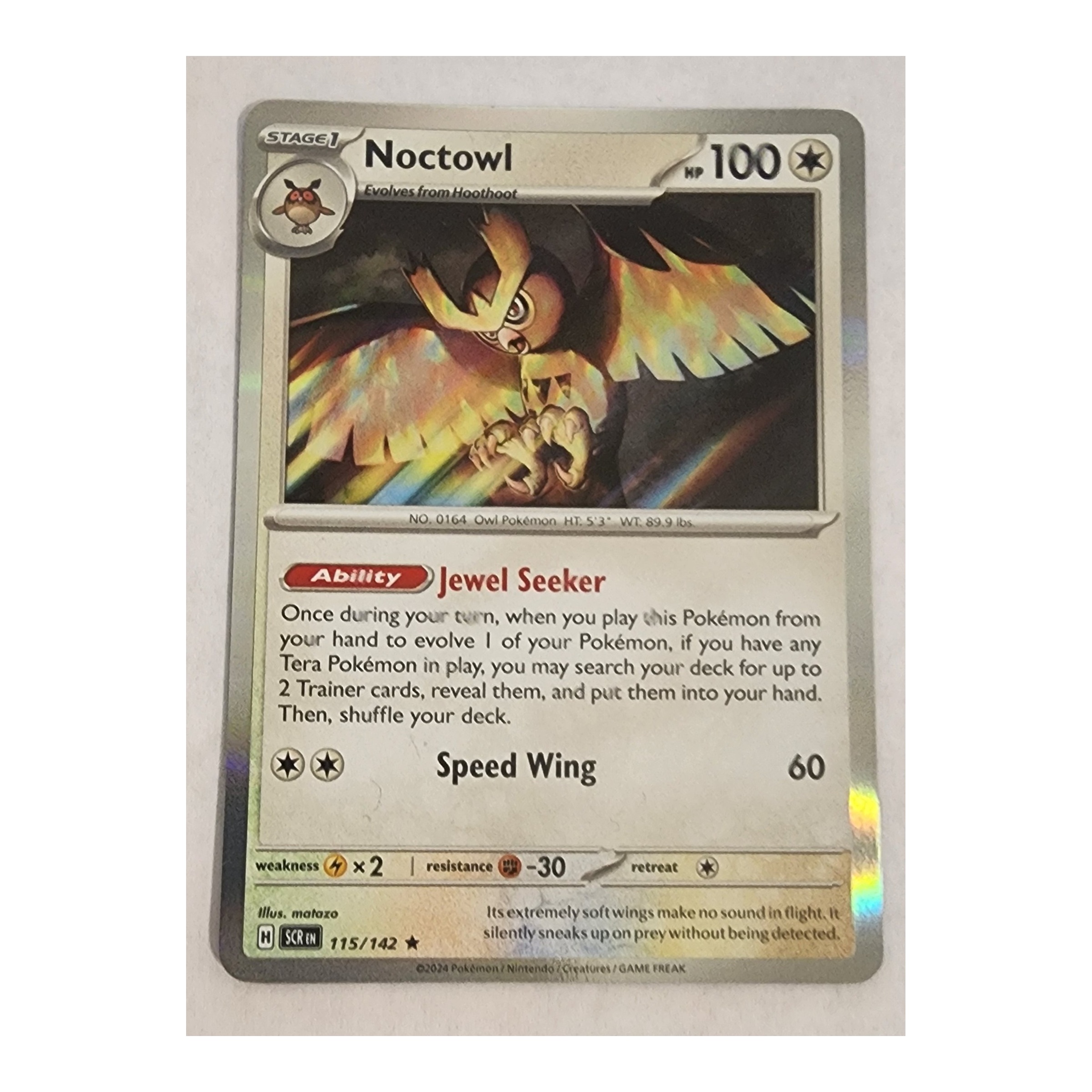 Noctowl Rare SV07: Stellar Crown 115/142 NM Holo