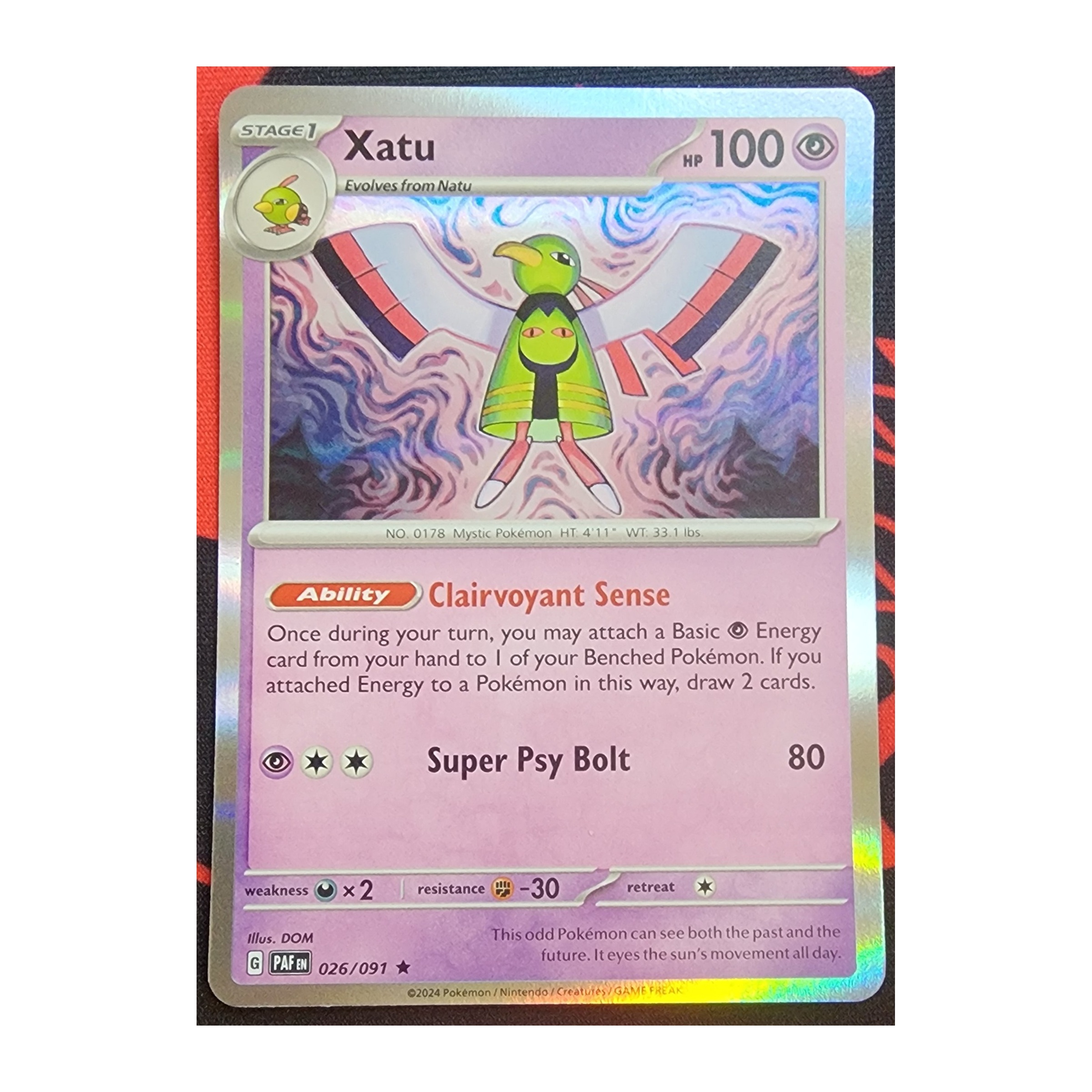Xatu Rare SV04.5: Paldean Fates 026/091 NM Reverse Holo