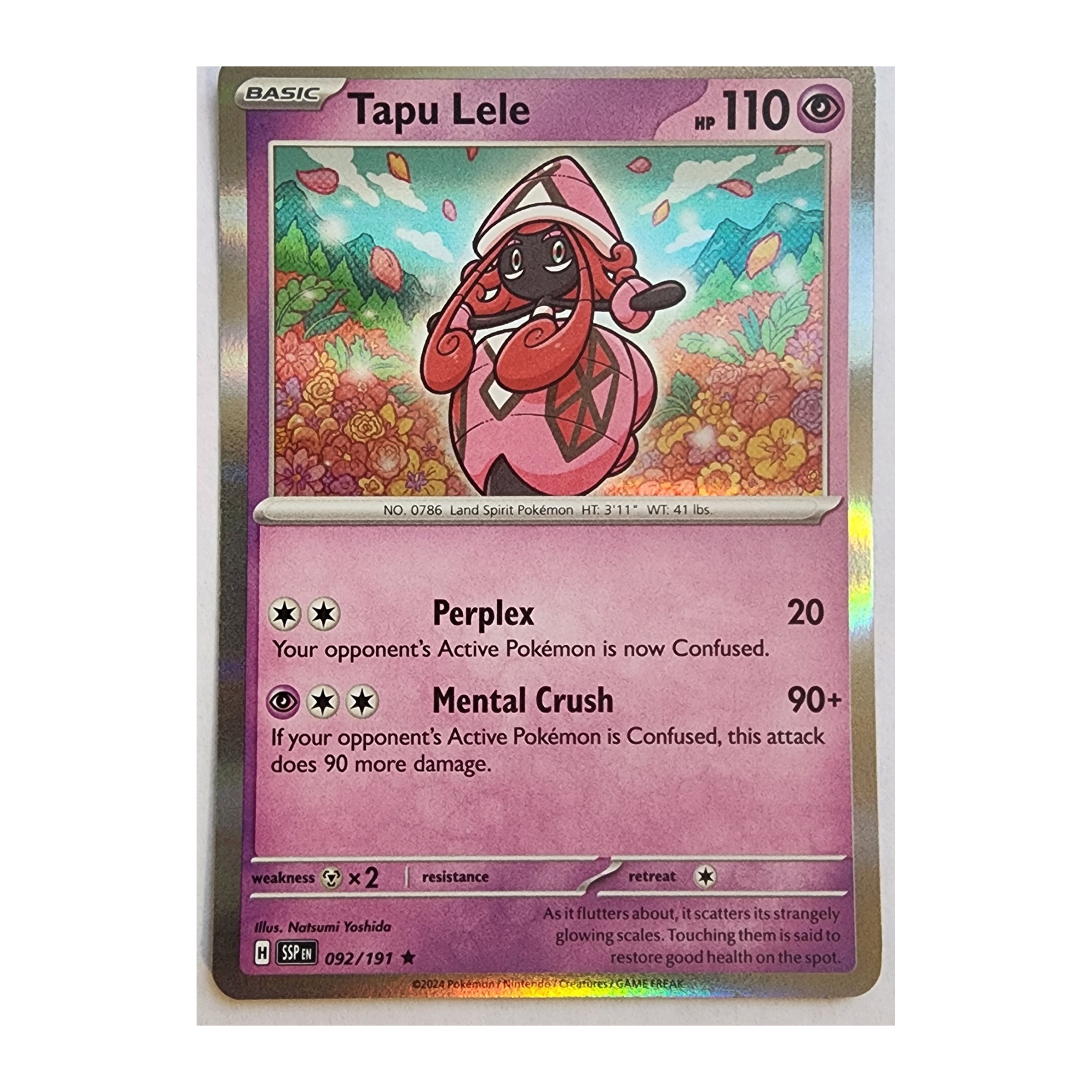 Tapu Lele Rare SV08: Surging Sparks 092/191 NM Holo