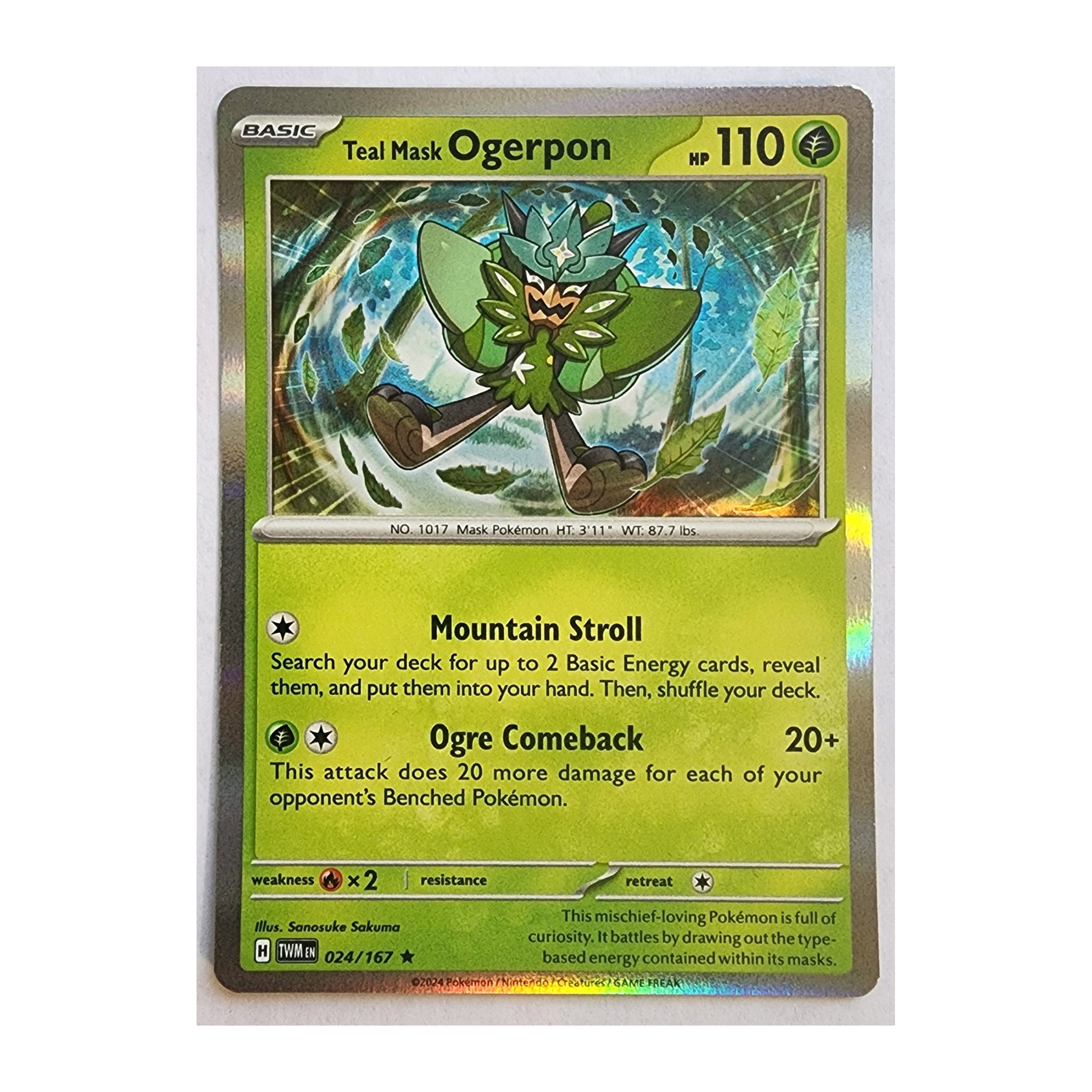 Teal Mask Ogerpon Rare SV06: Twilight Masquerade 024/167 NM Holo