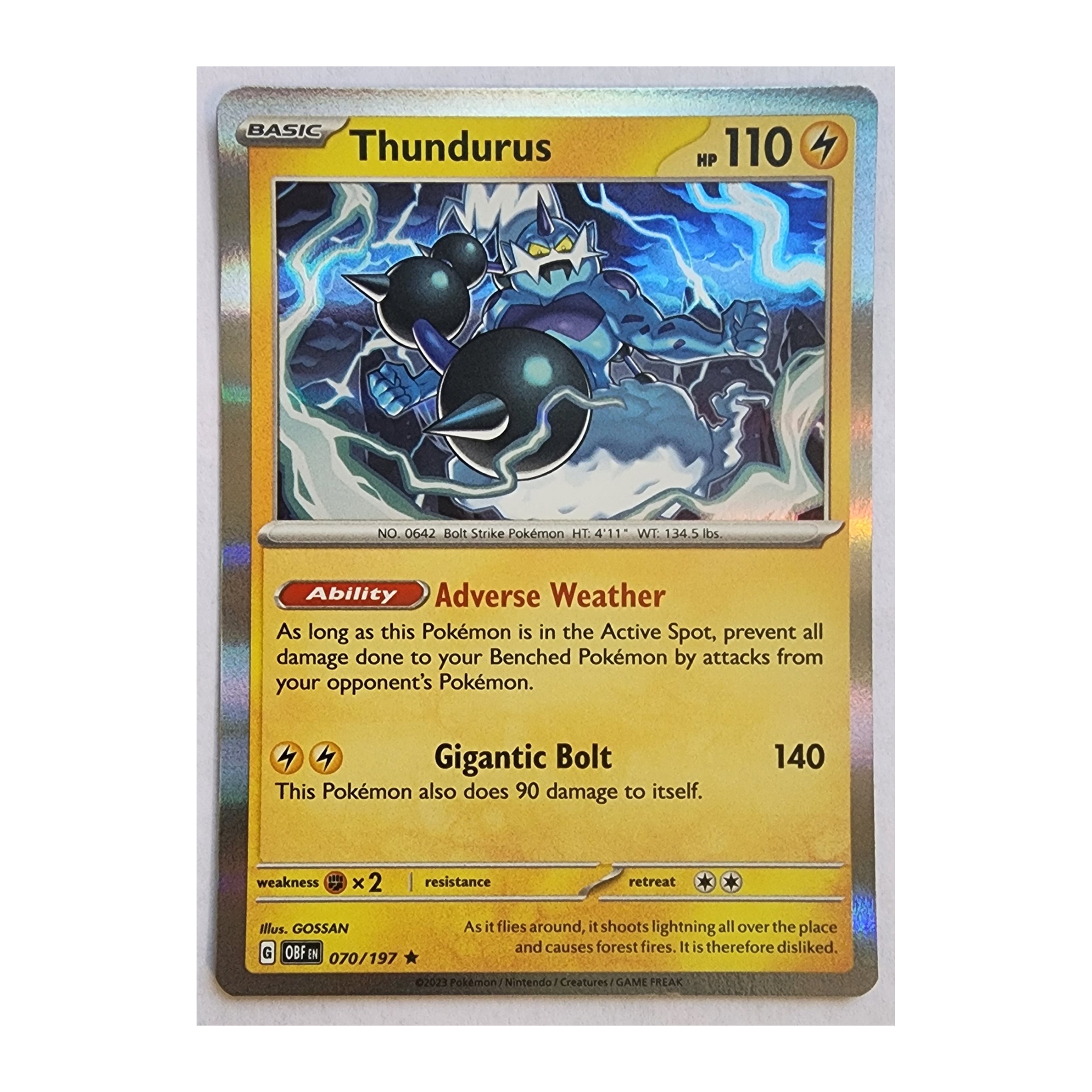 Thundurus Rare SV03: Obsidian Flames 070/197 NM Holo