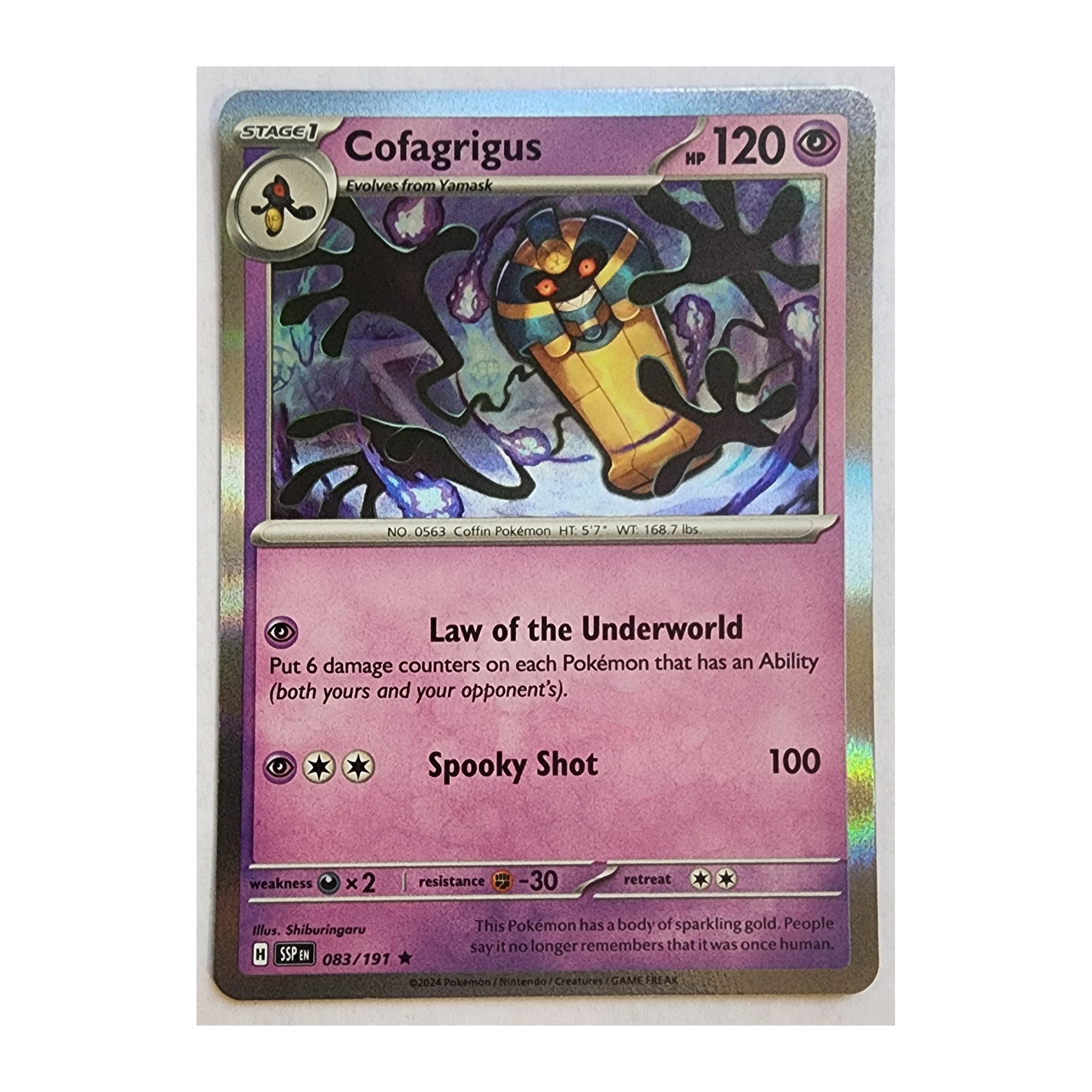 Cofagrigus Rare SV08: Surging Sparks 083/191 NM Holo