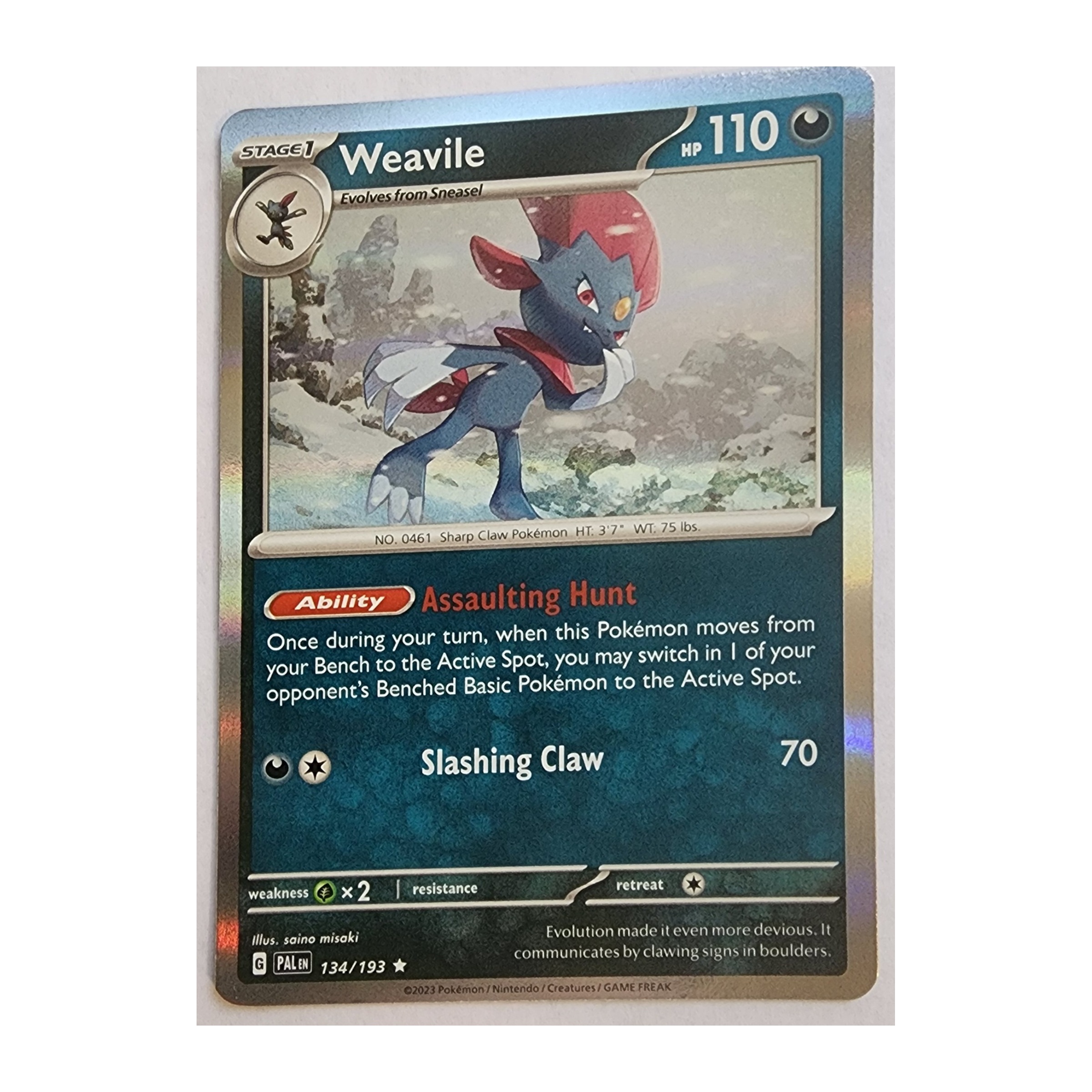 Weavile Rare SV02: Paldea Evolved 134/193 NM Holo