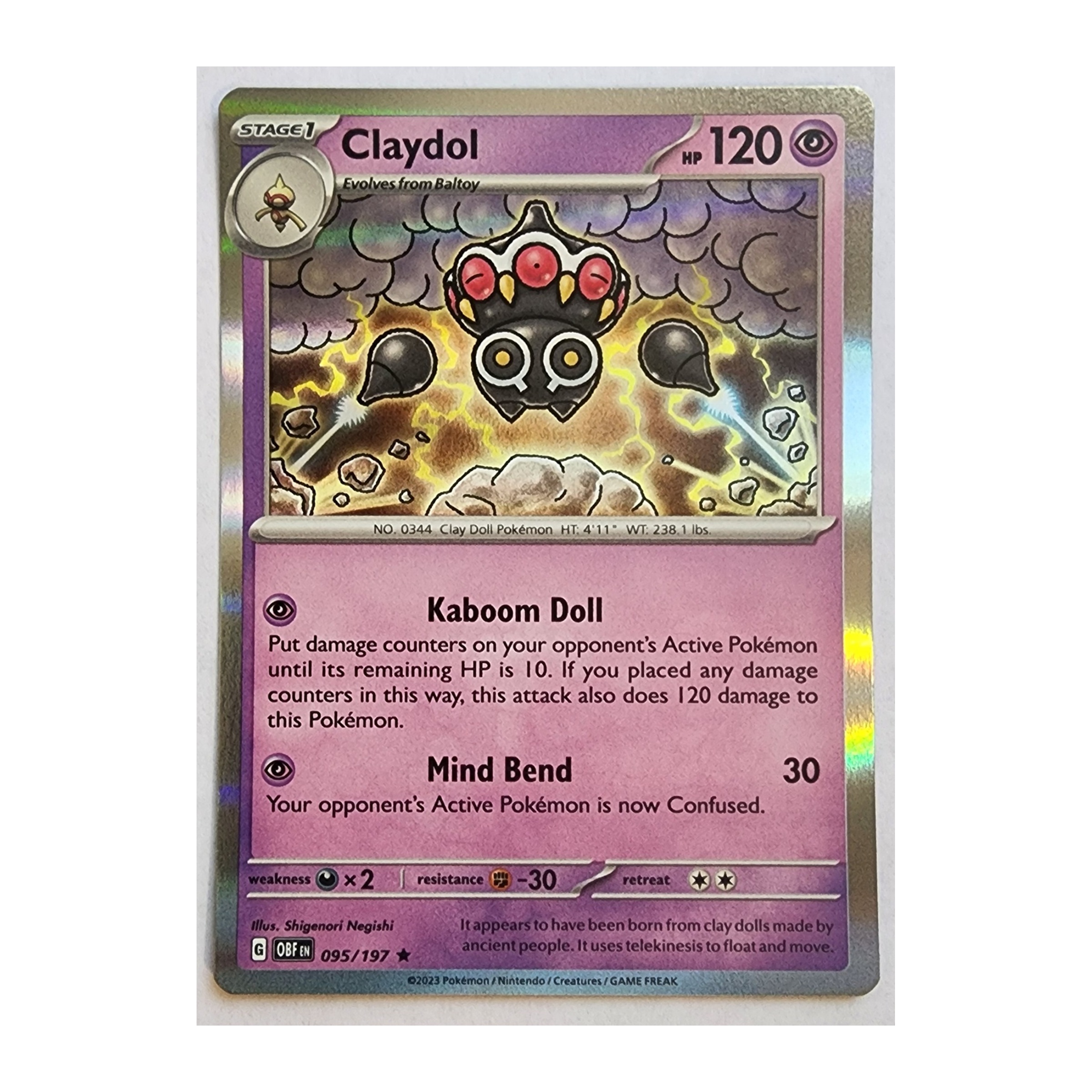Claydol Rare SV03: Obsidian Flames 095/197 NM Holo