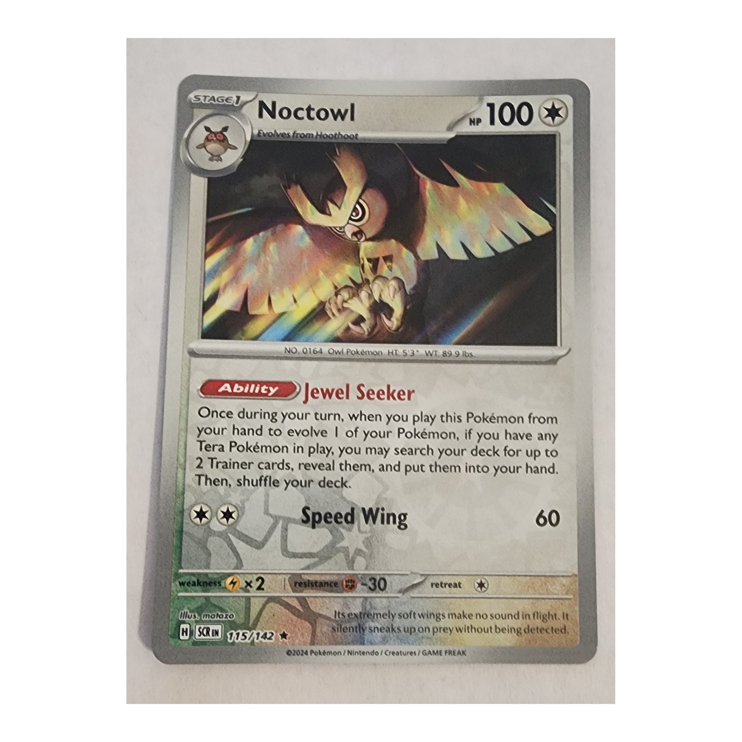 Noctowl Rare SV07: Stellar Crown 115/142 NM Reverse Holo