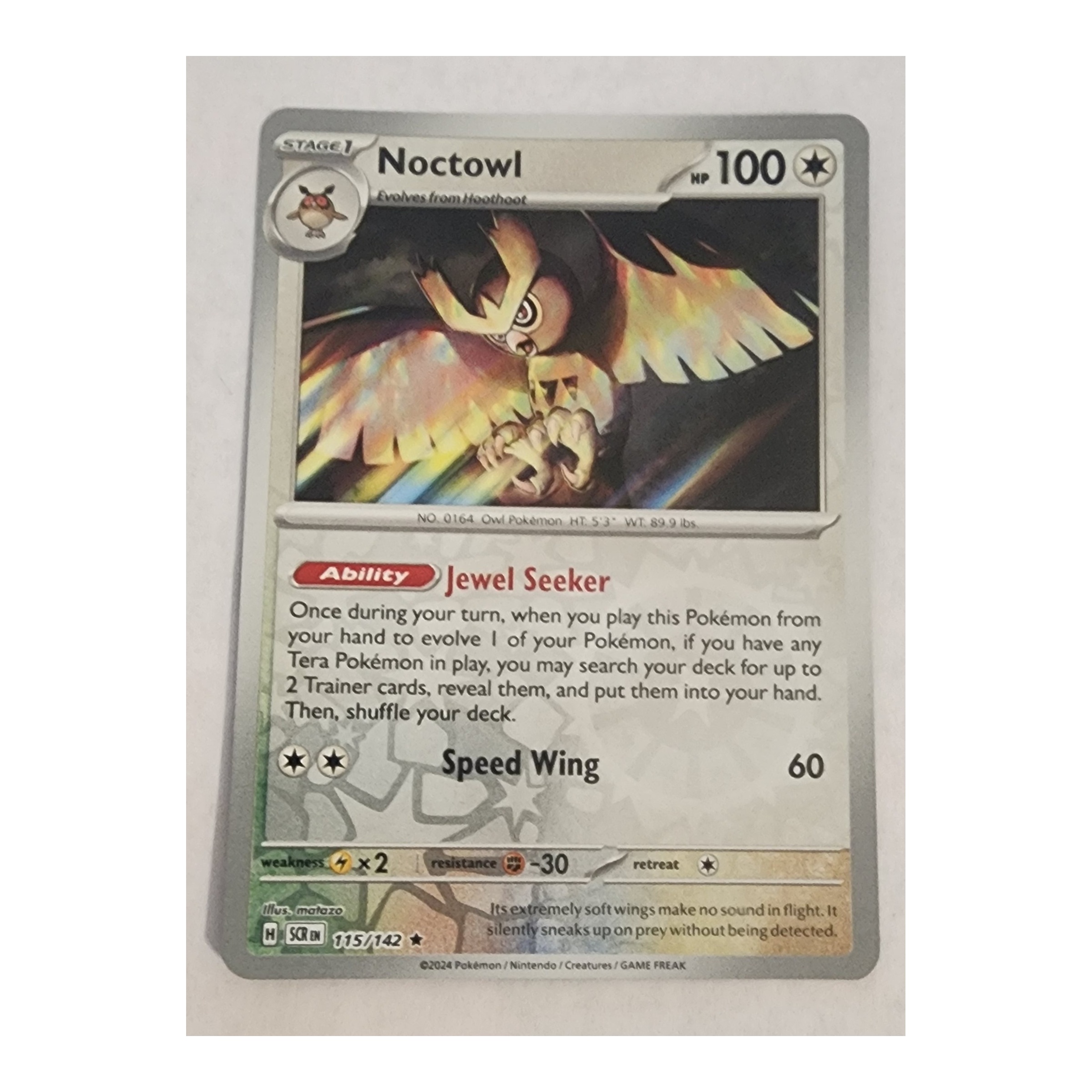 Noctowl Rare SV07: Stellar Crown 115/142 NM Reverse Holo
