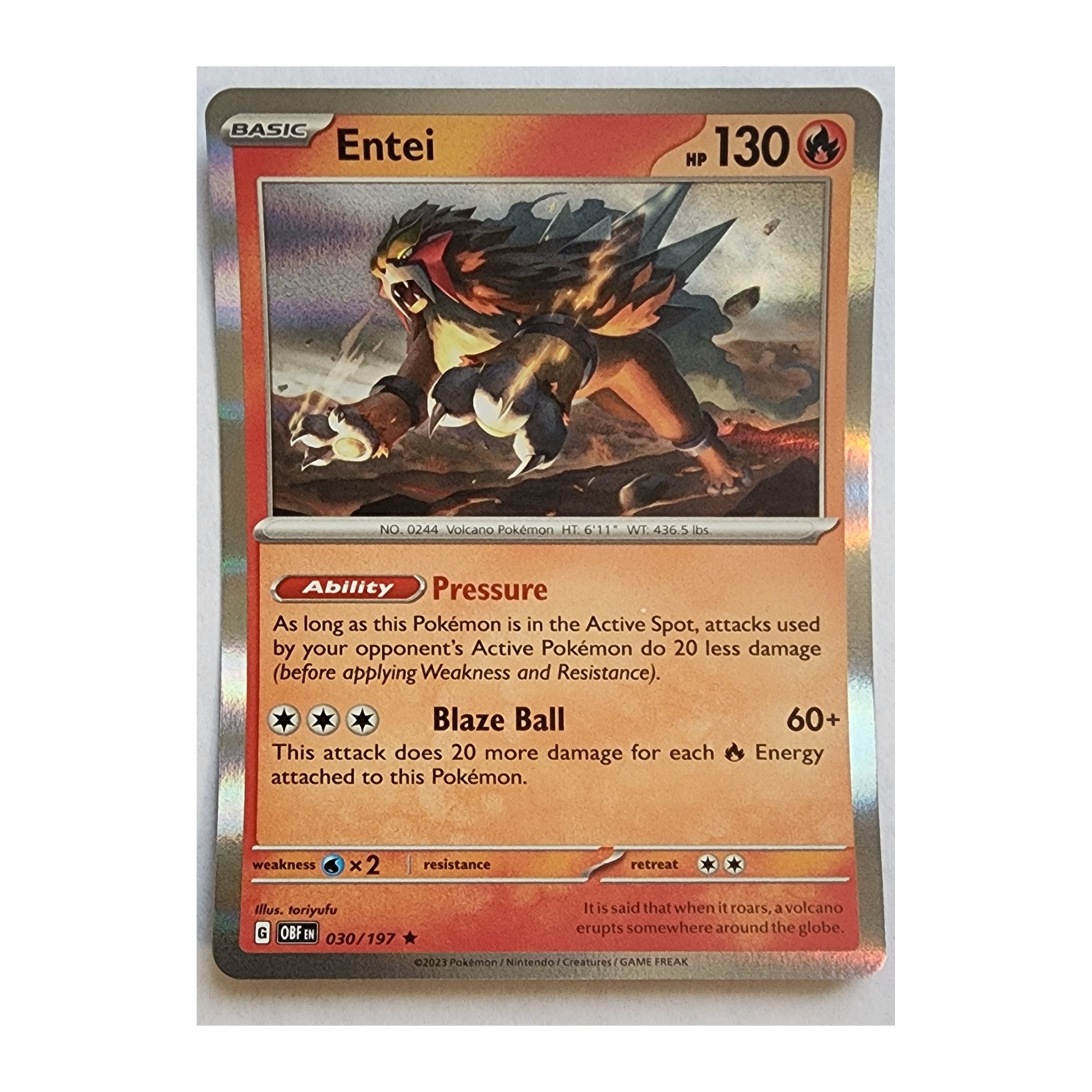 Entei Rare SV03: Obsidian Flames 030/197 NM Holo