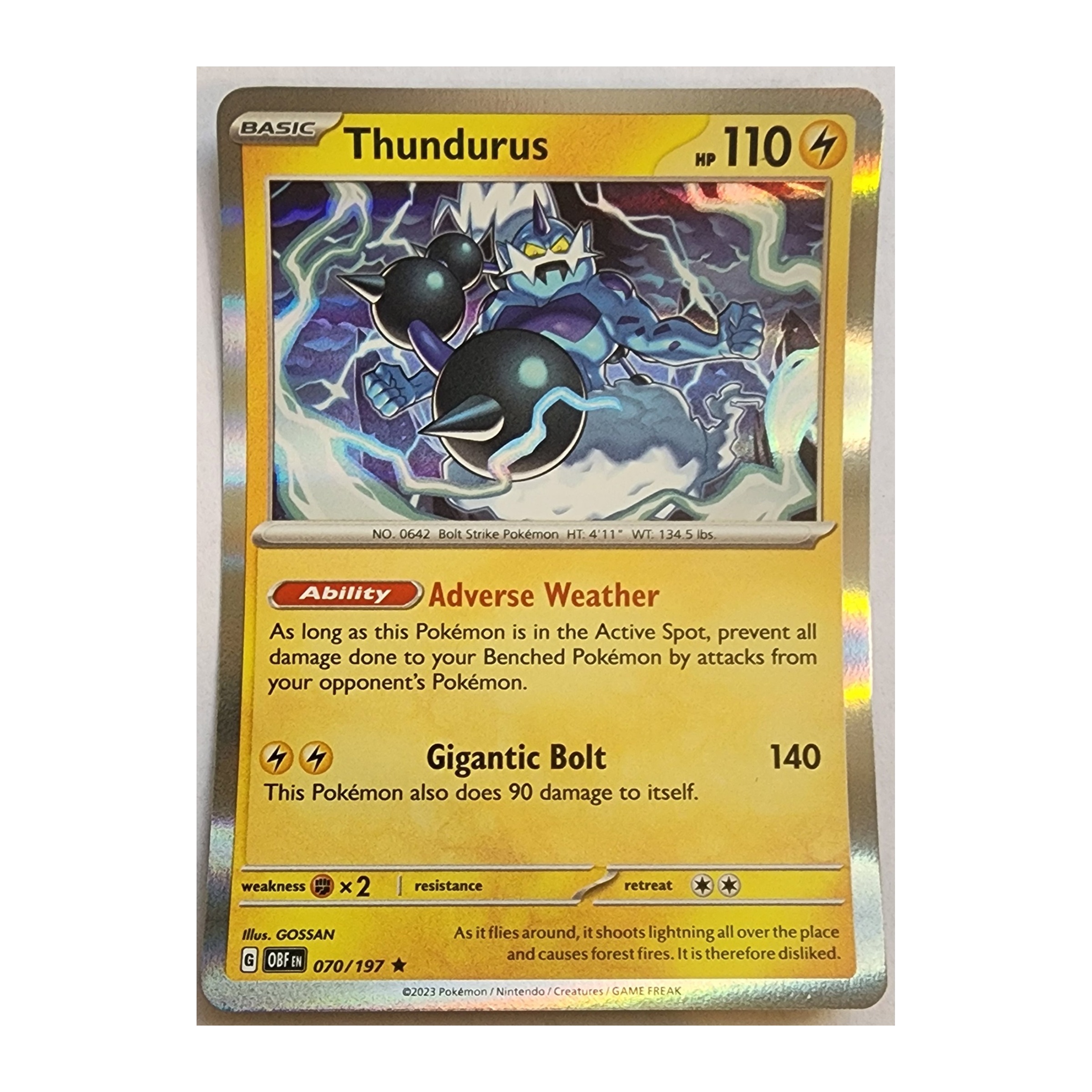 Thundurus Rare SV03: Obsidian Flames 070/197 NM Holo