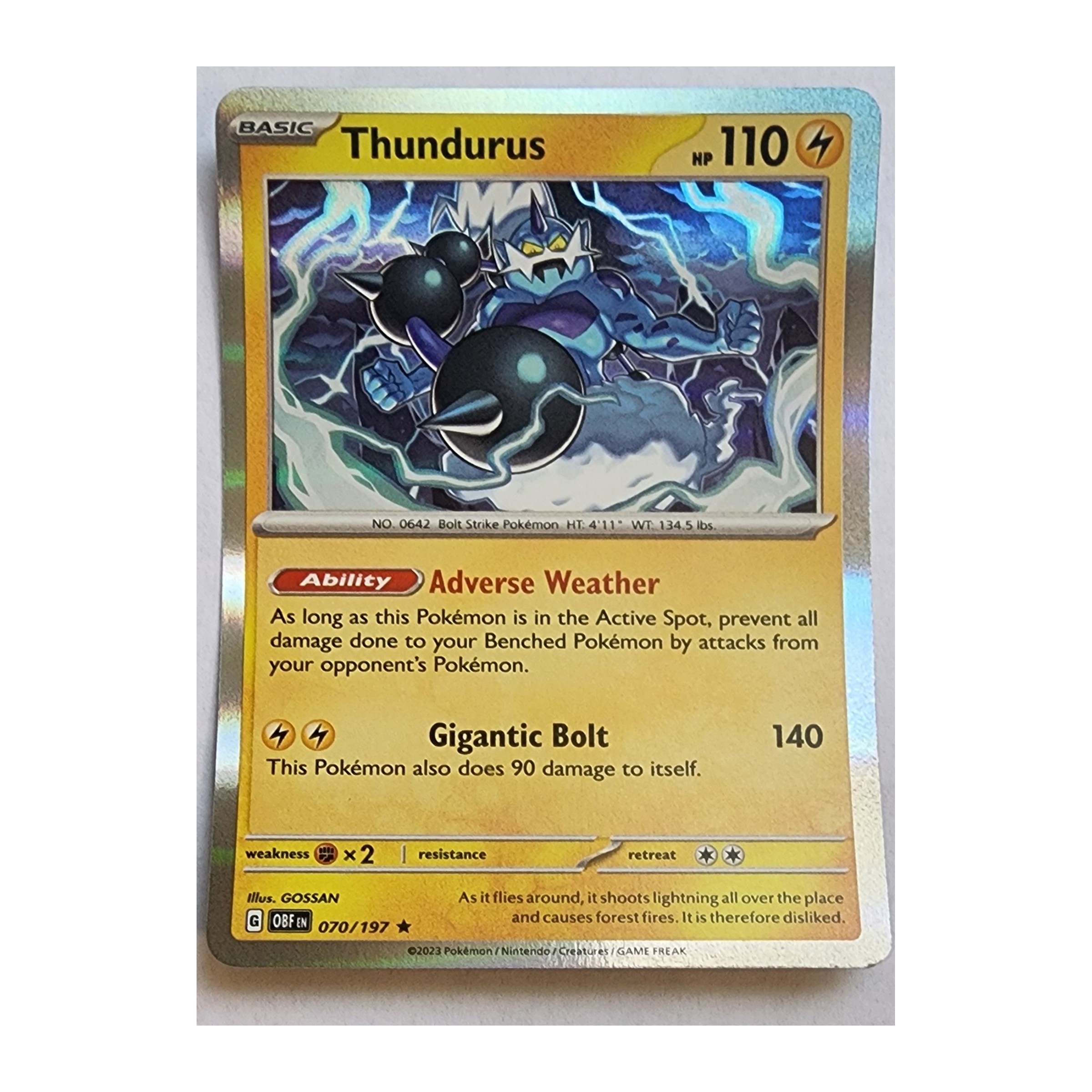 Thundurus Rare SV03: Obsidian Flames 070/197 NM Holo