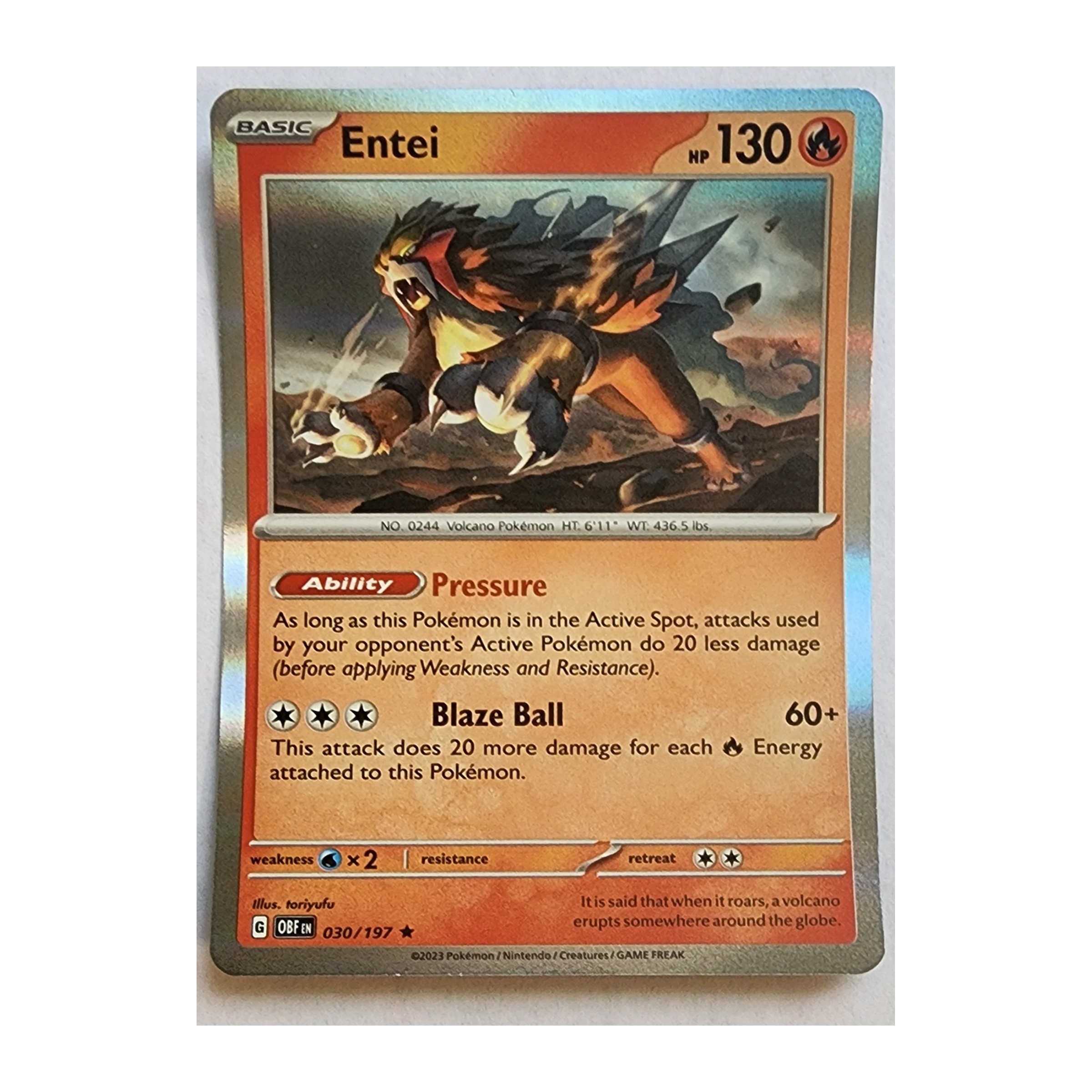 Entei Rare SV03: Obsidian Flames 030/197 NM Holo