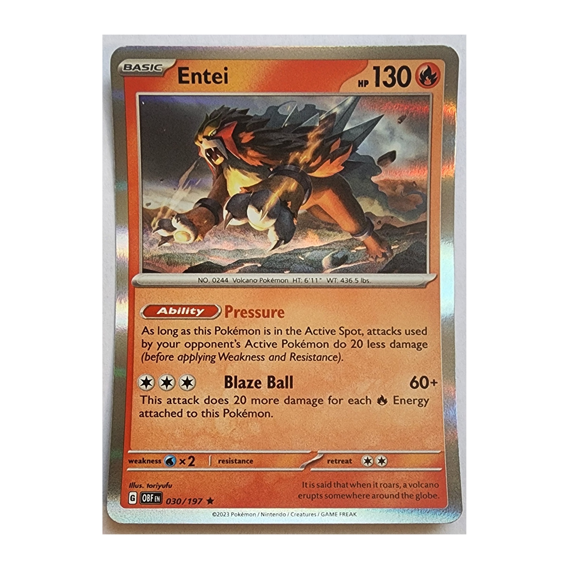 Entei Rare SV03: Obsidian Flames 030/197 NM Holo
