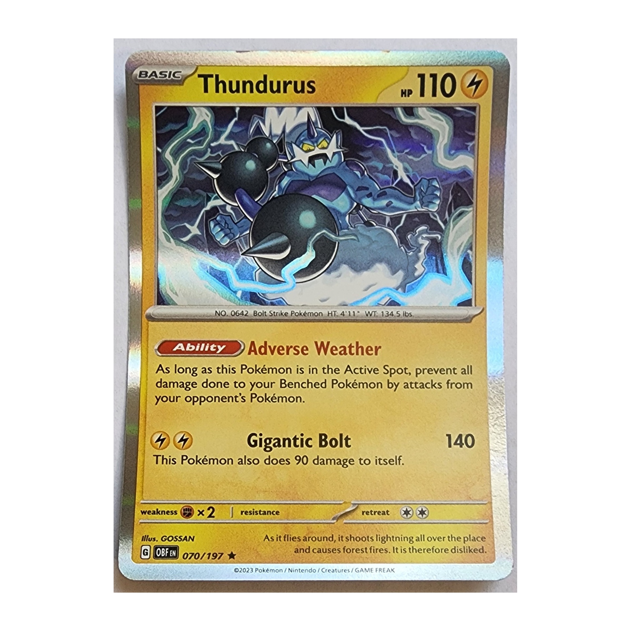 Thundurus Rare SV03: Obsidian Flames 070/197 NM Holo