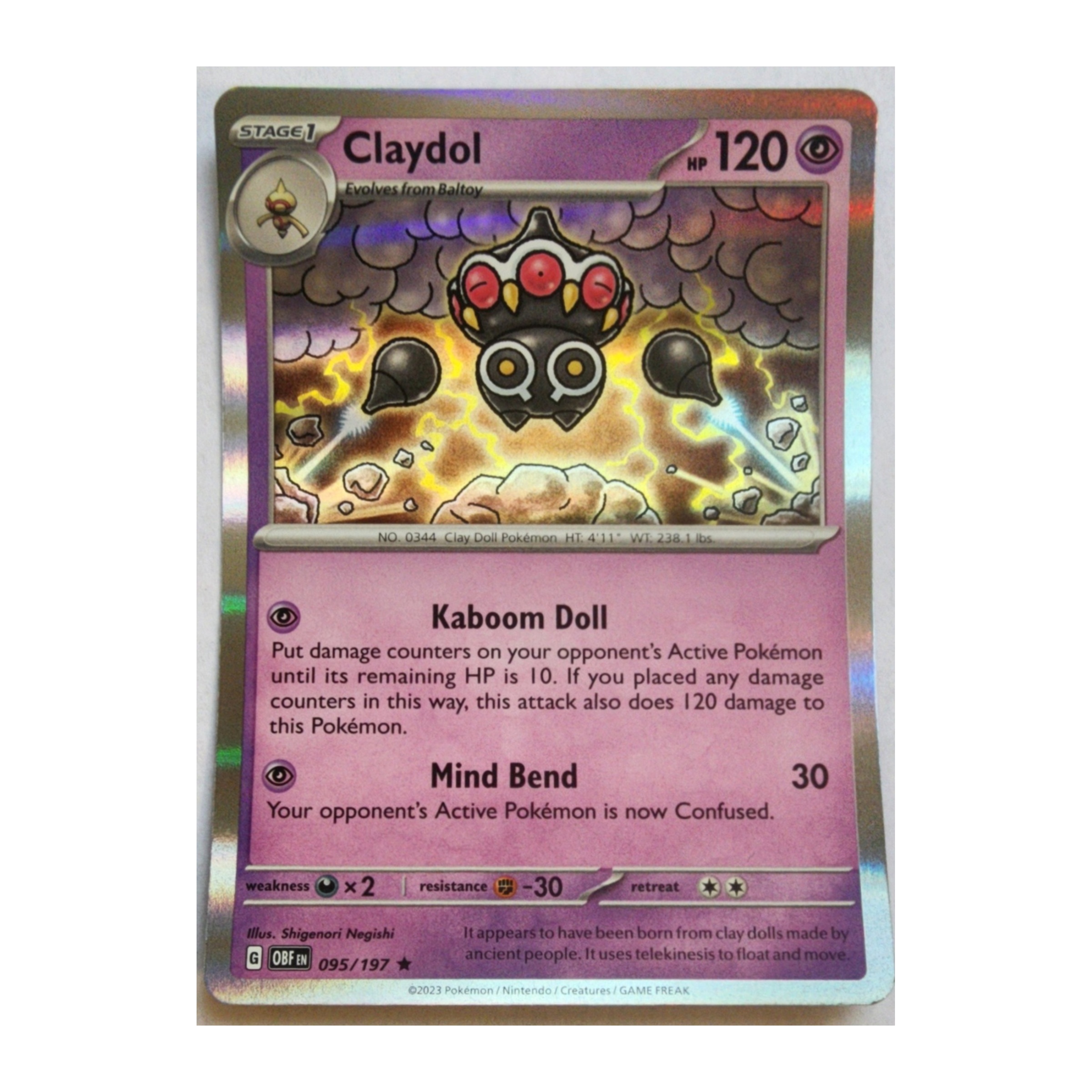 Claydol Rare SV03: Obsidian Flames 095/197 NM Holo