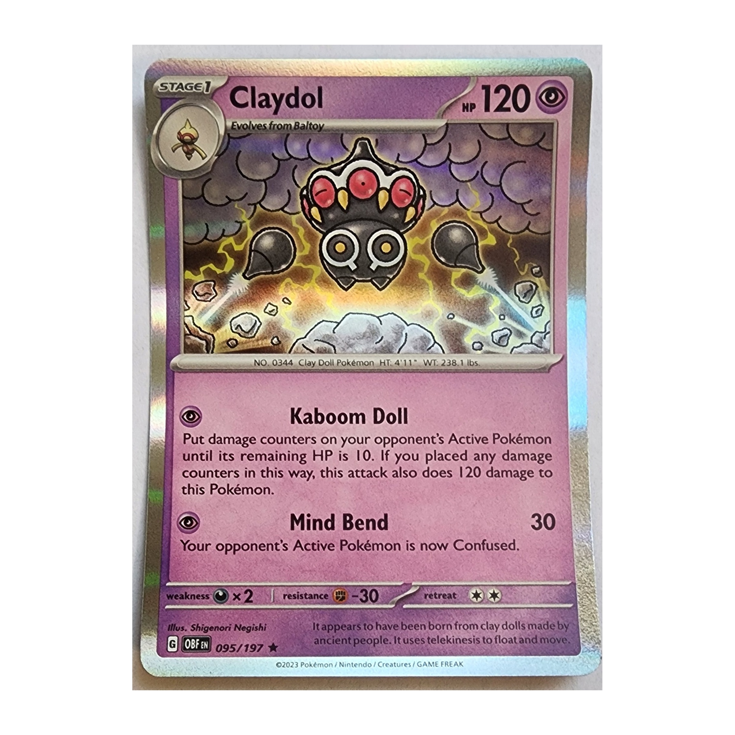 Claydol Rare SV03: Obsidian Flames 095/197 NM Holo