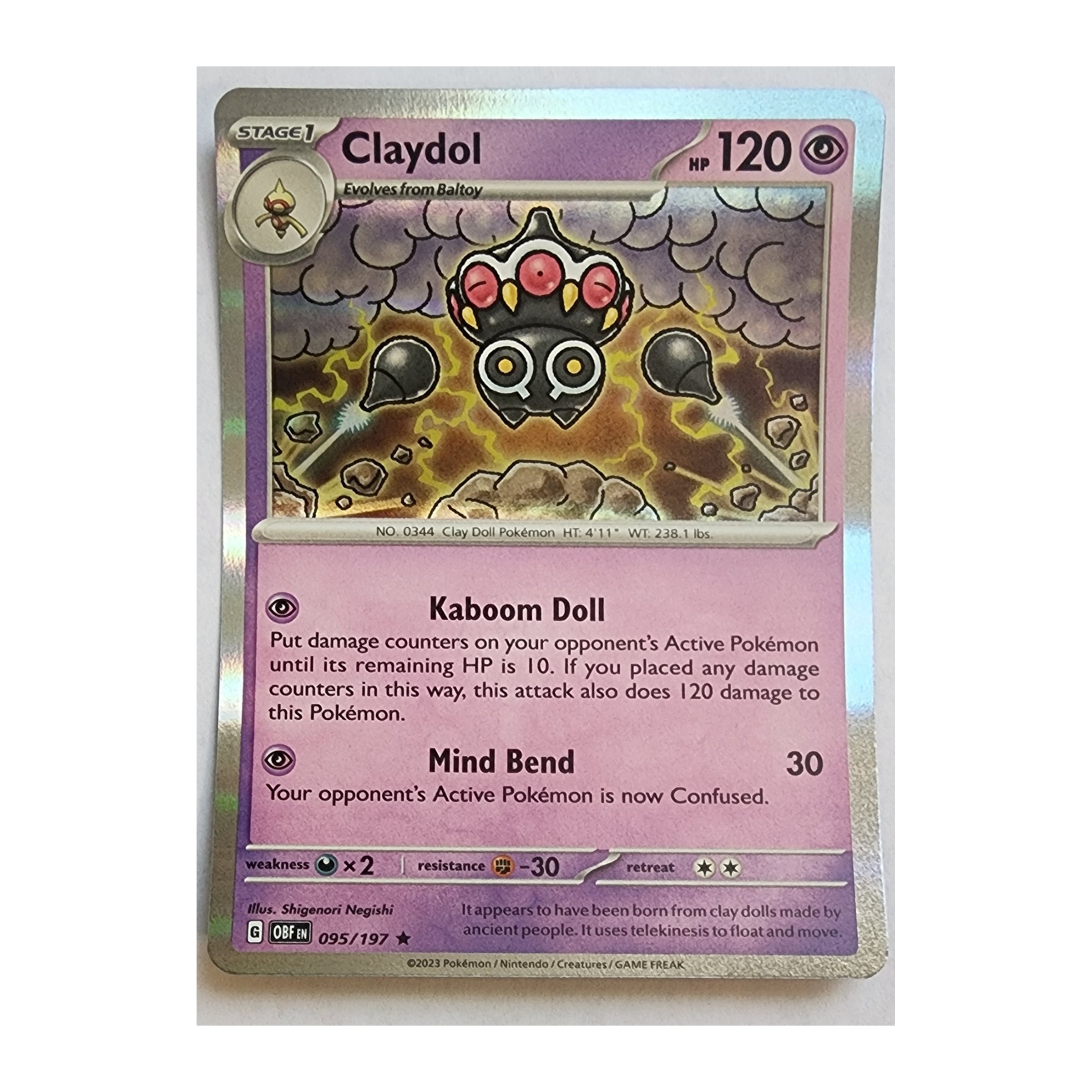 Claydol Rare SV03: Obsidian Flames 095/197 NM Holo