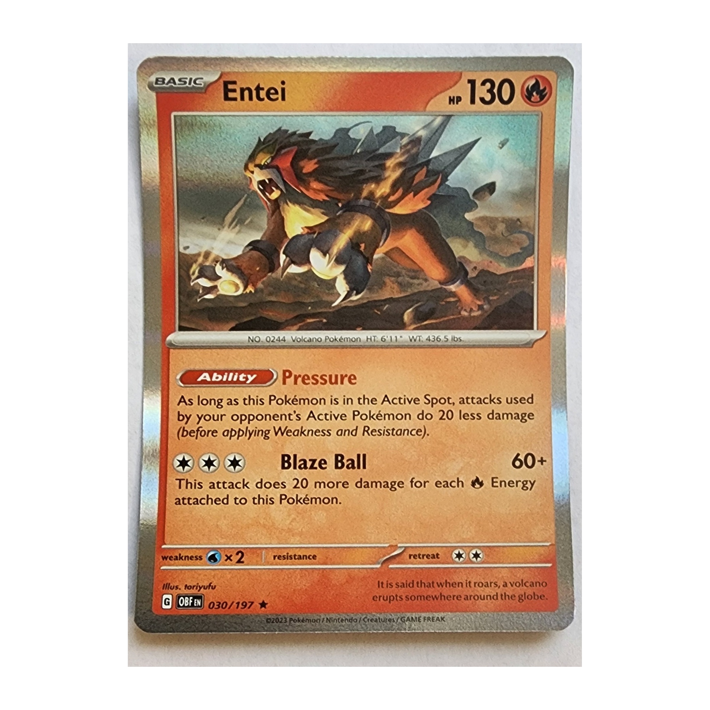 Entei Rare SV03: Obsidian Flames 030/197 NM Holo