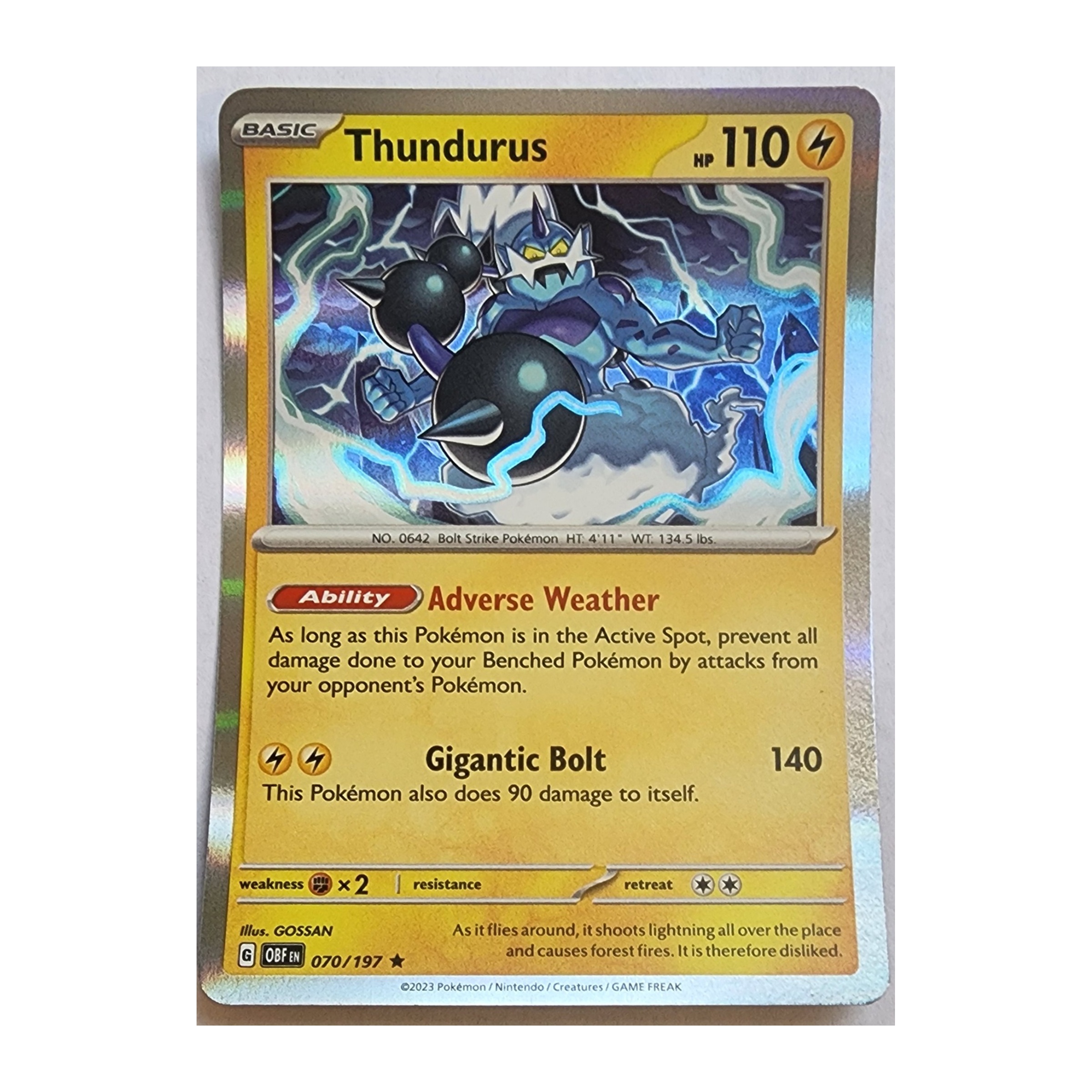 Thundurus Rare SV03: Obsidian Flames 070/197 NM Holo