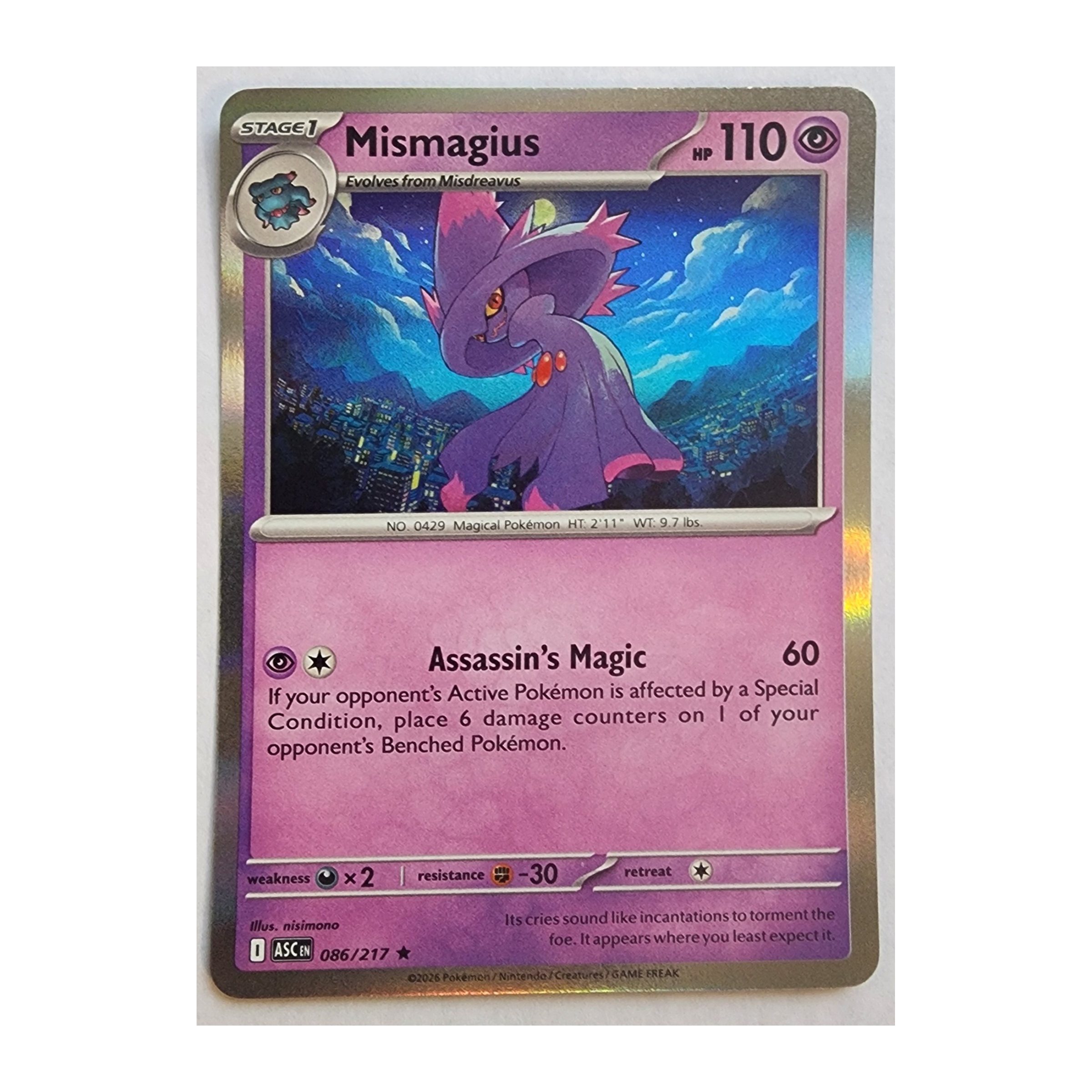 Mismagius Rare ME02.5: Ascended Heroes 086/217 NM Holo