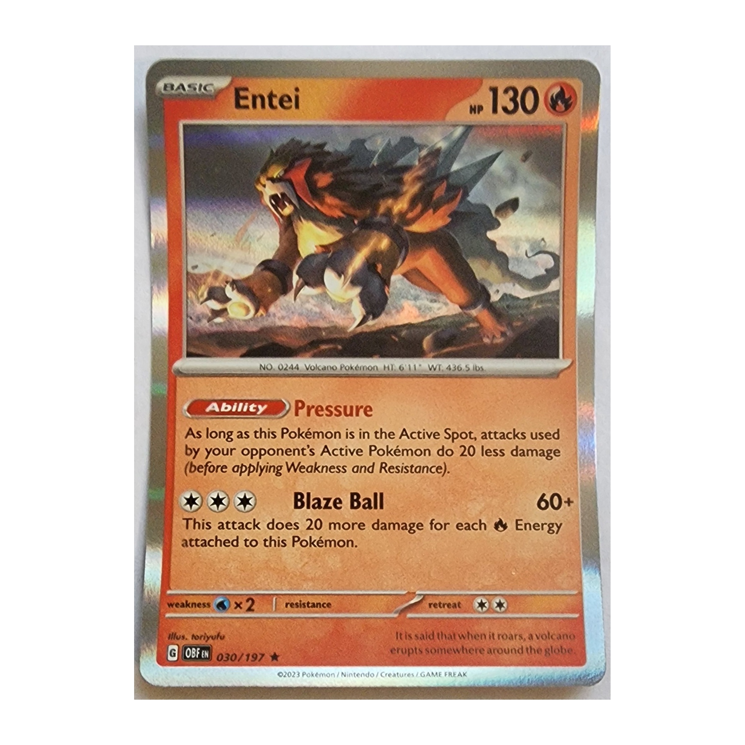 Entei Rare SV03: Obsidian Flames 030/197 NM Holo