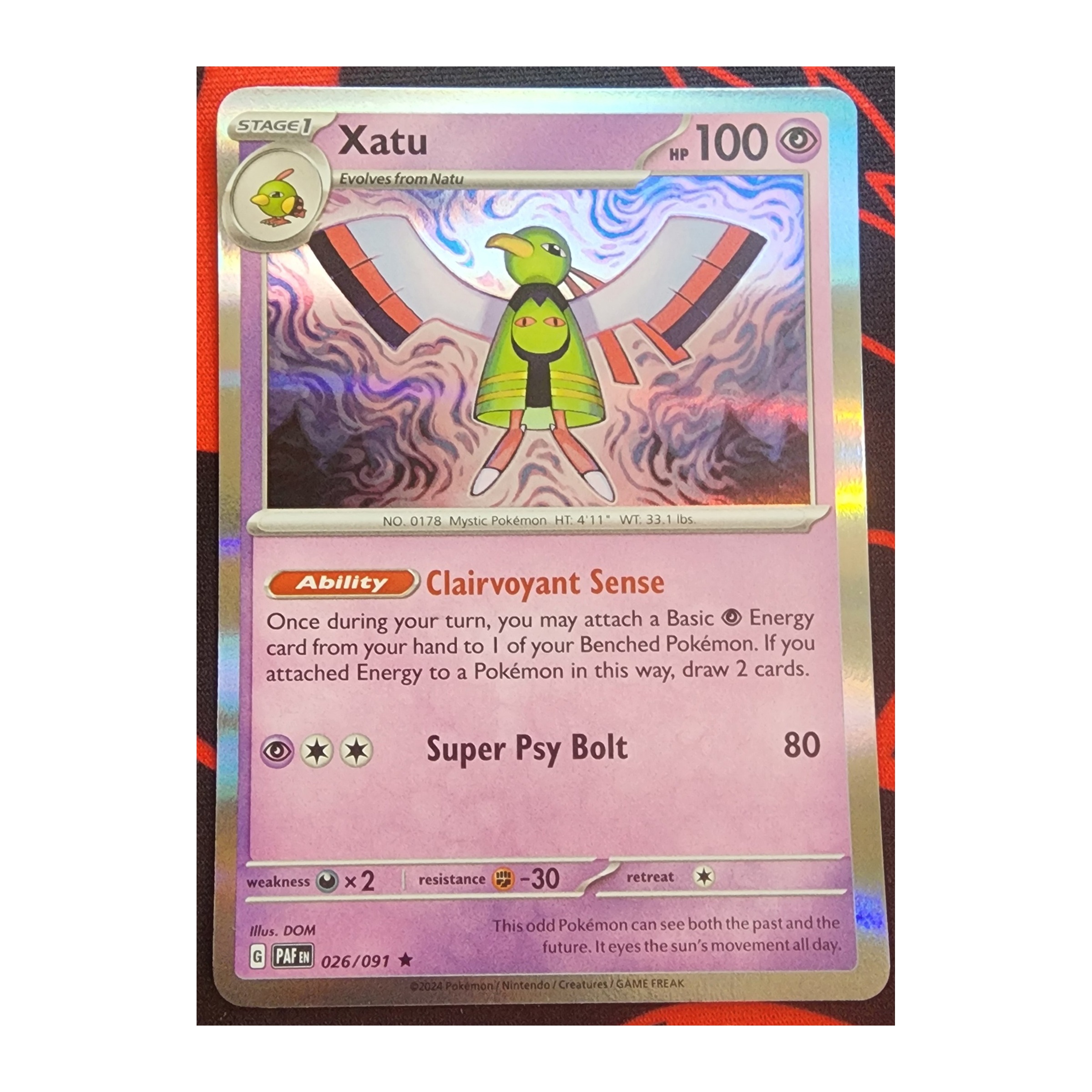 Xatu Rare SV04.5: Paldean Fates 026/091 NM Reverse Holo