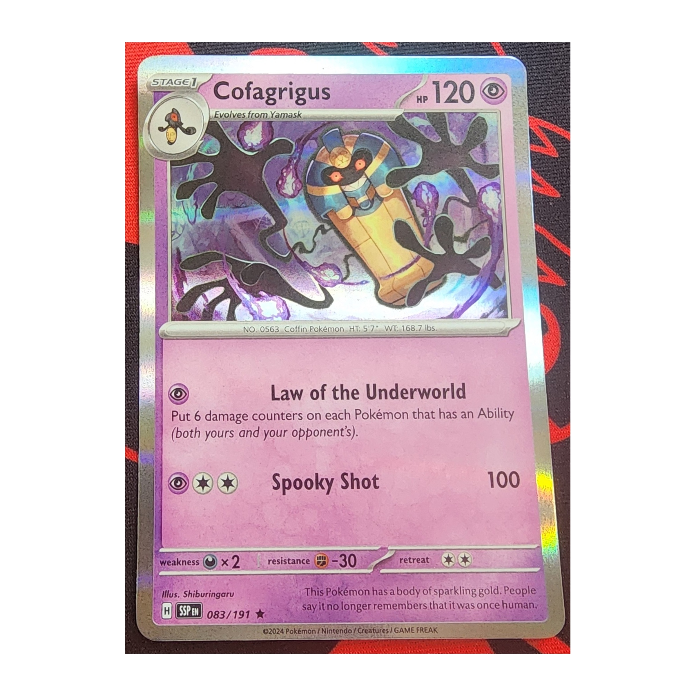 Cofagrigus Rare SV08: Surging Sparks 083/191 NM Reverse Holo