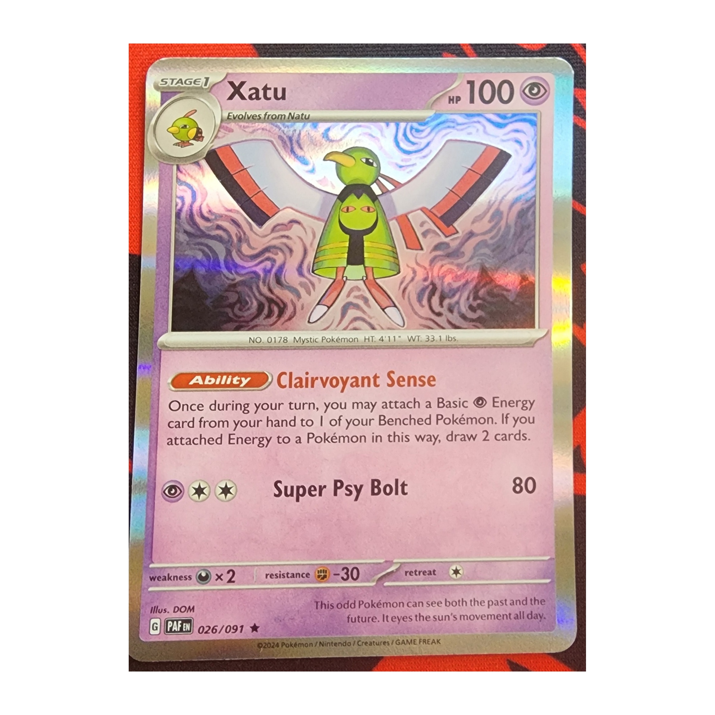 Xatu Rare SV04.5: Paldean Fates 026/091 NM Reverse Holo