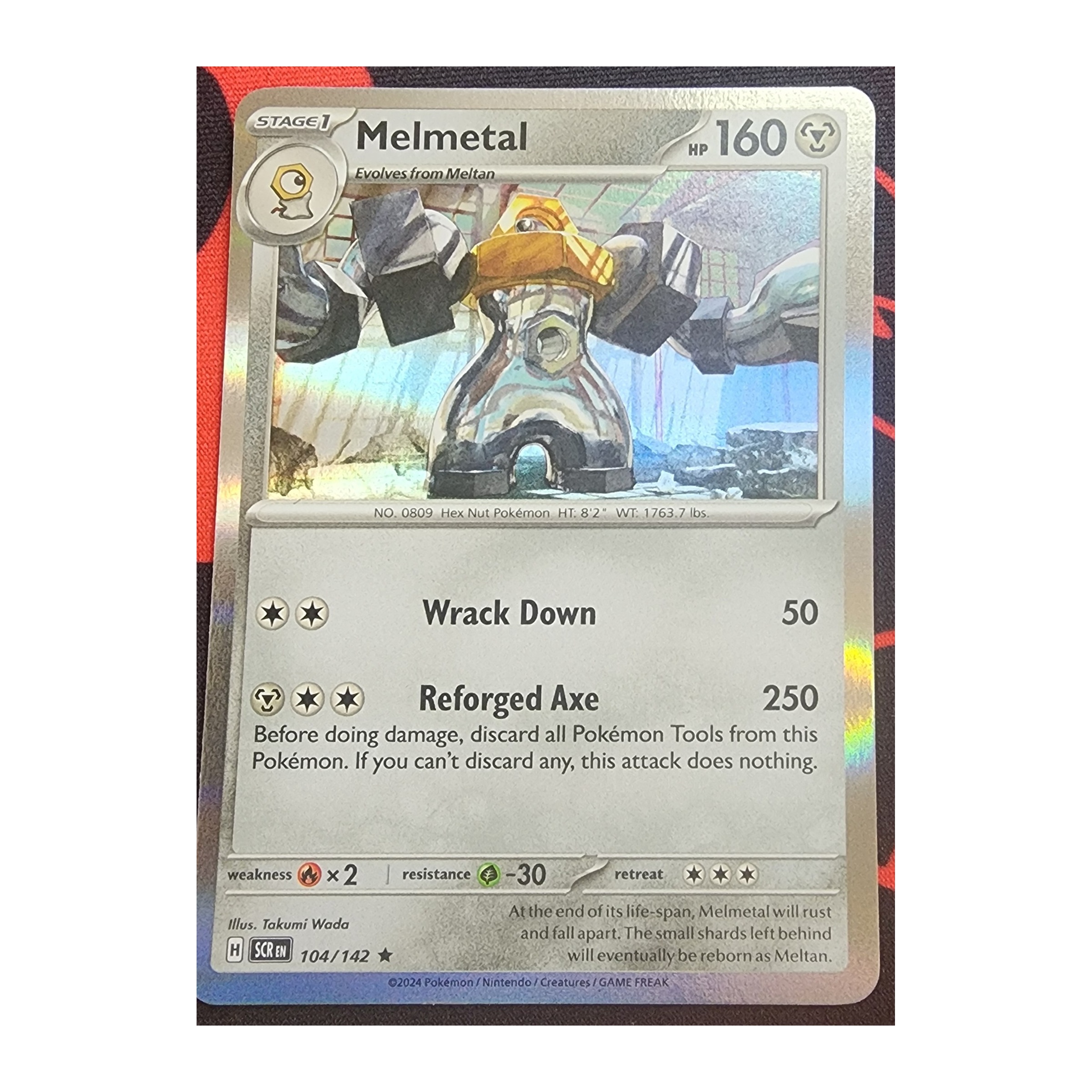 Melmetal Rare SV07: Stellar Crown 104/142 NM Reverse Holo