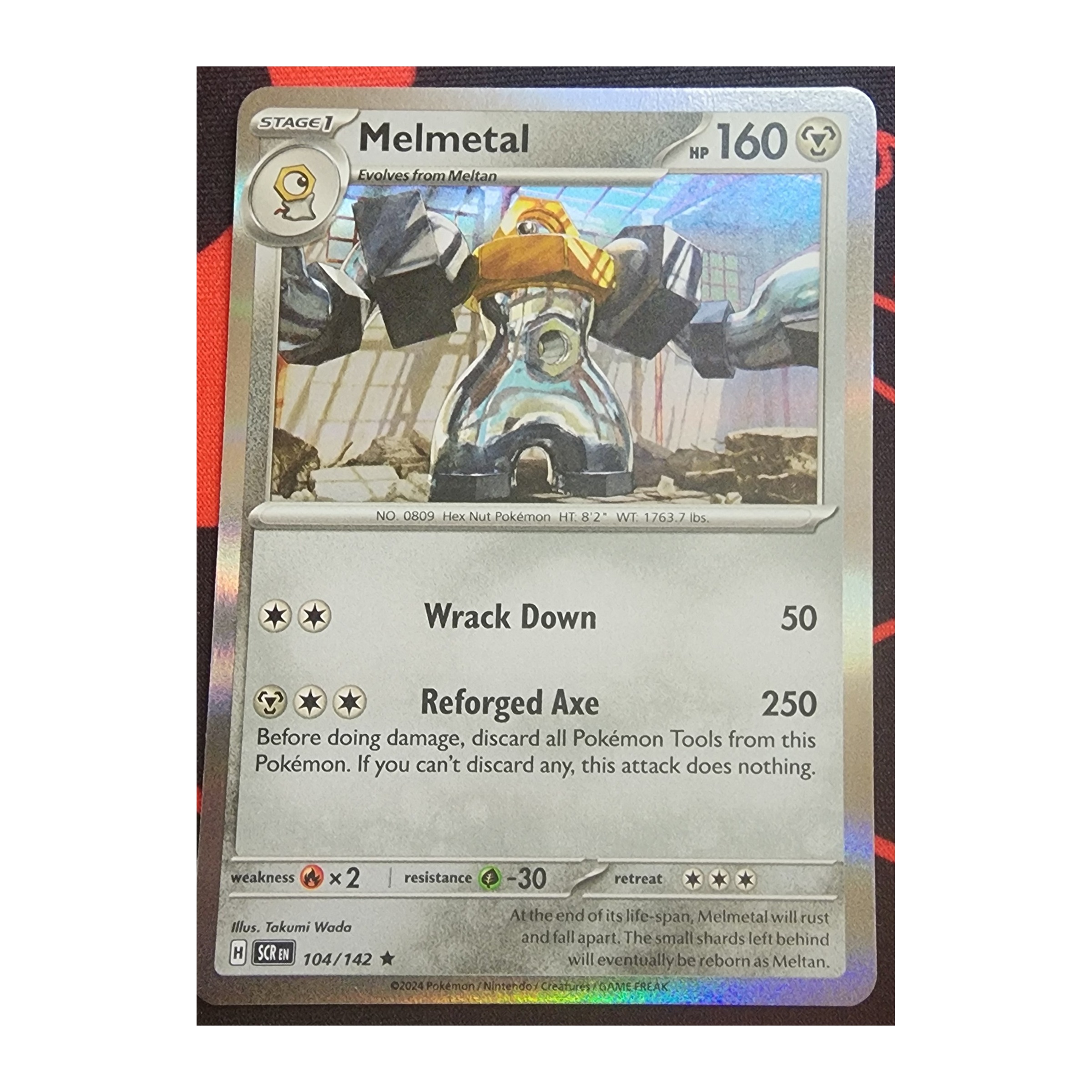 Melmetal Rare SV07: Stellar Crown 104/142 NM Reverse Holo