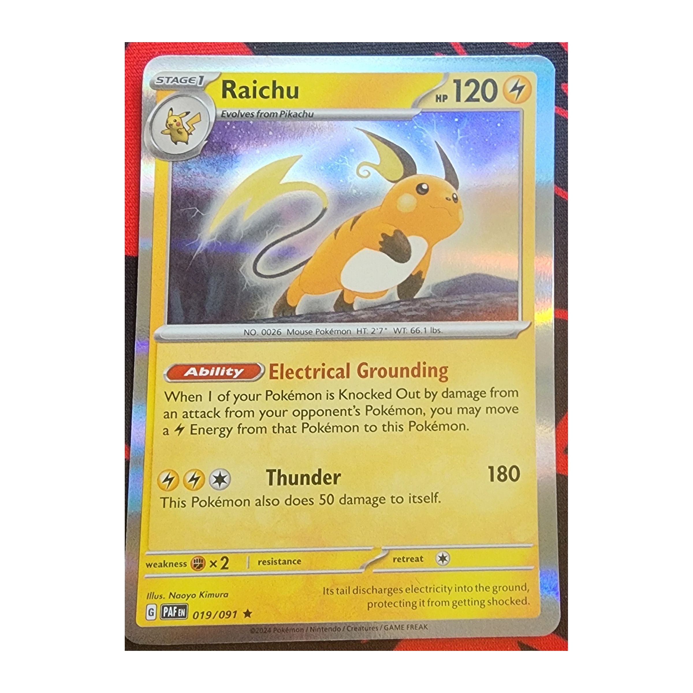 Raichu Rare SV04.5: Paldean Fates 019/091 NM Holo