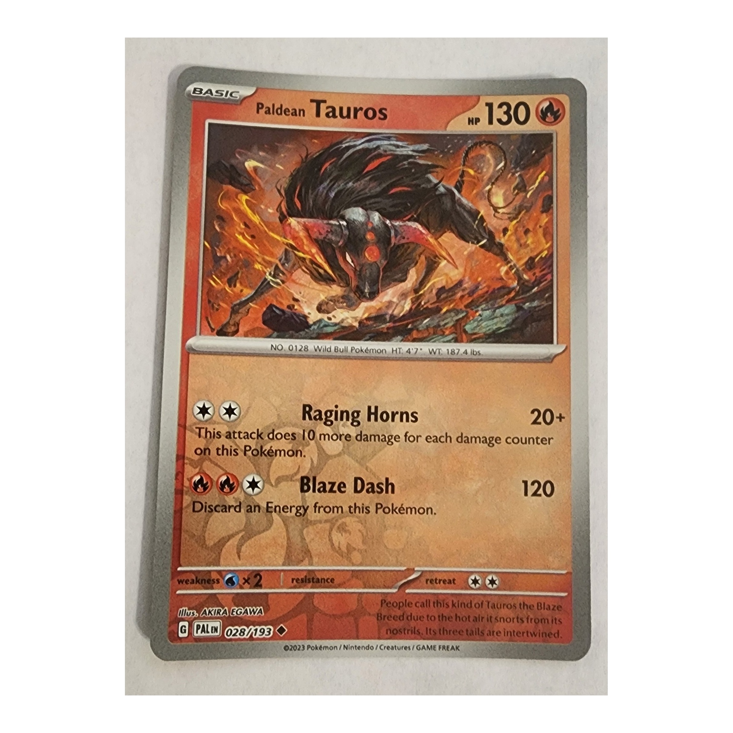 Paldean Tauros Uncommon SV02: Paldea Evolved 028/193 NM Reverse Holo