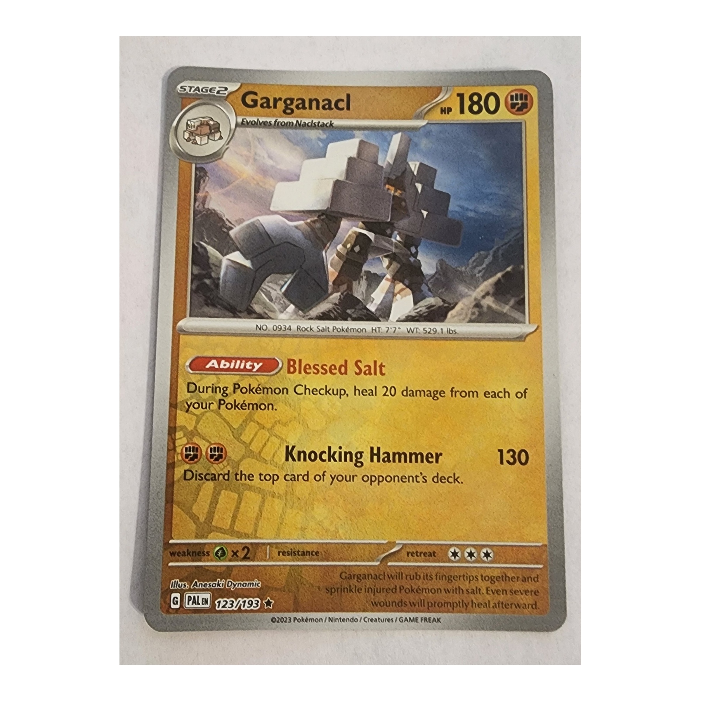 Garganacl Rare SV02: Paldea Evolved 123/193 NM Reverse Holo